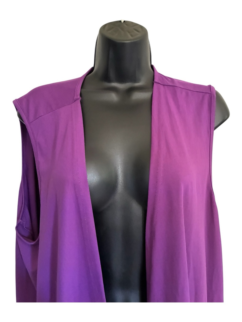 NWT Sleeveless Loungewear Casual Open Front Vest Duster Purple Long Length 2X - Picture 4 of 6